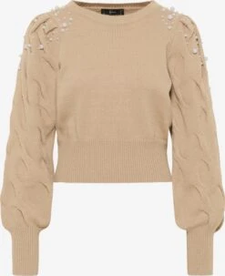 Faina Fijngebreide Truien Trui Dames Donkerbeige