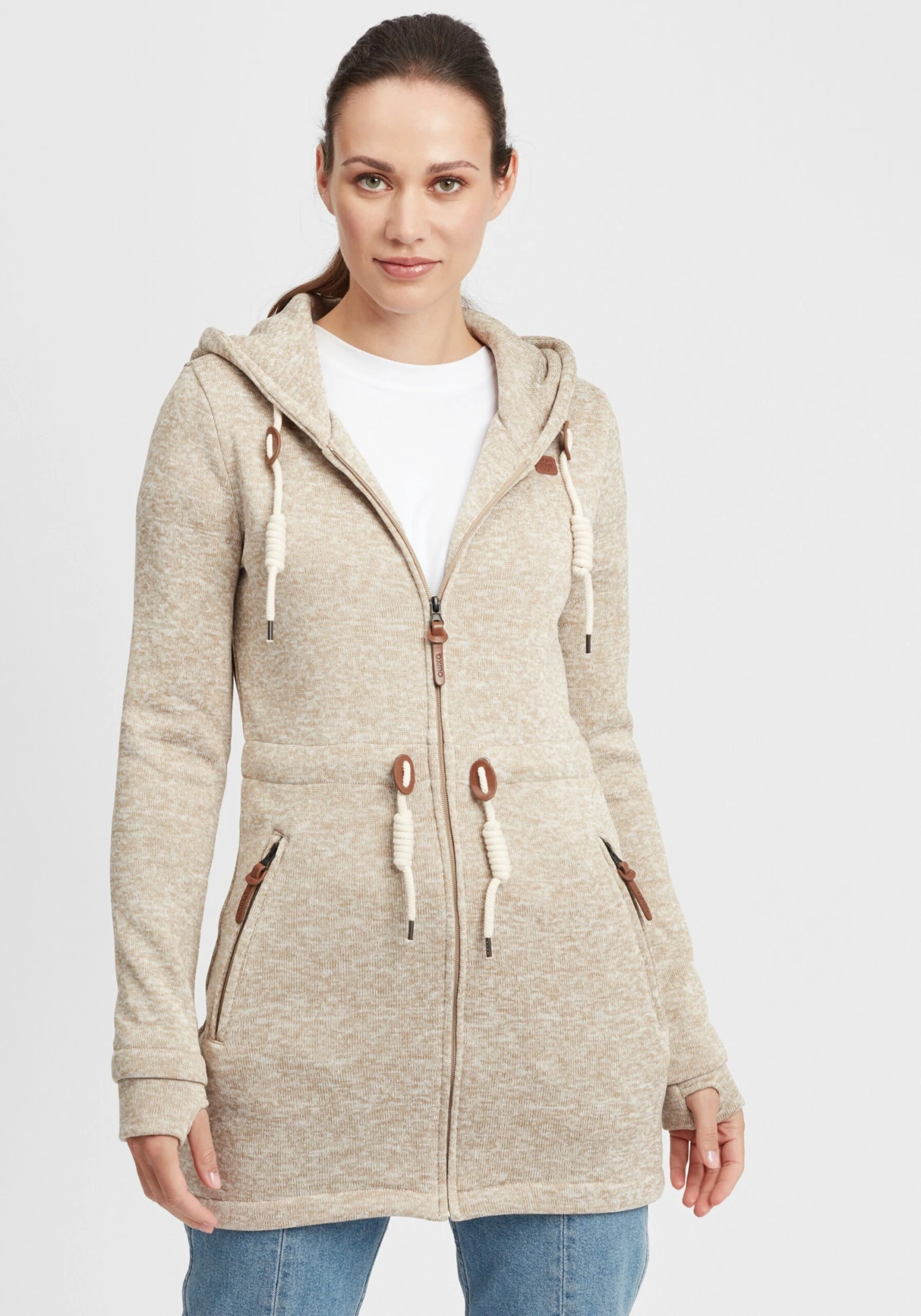 OXMO Sweatvesten Sweatvest Thora Dames Sand 4 OXMO Sweatvesten Sweatvest Thora Dames Sand - Image 2