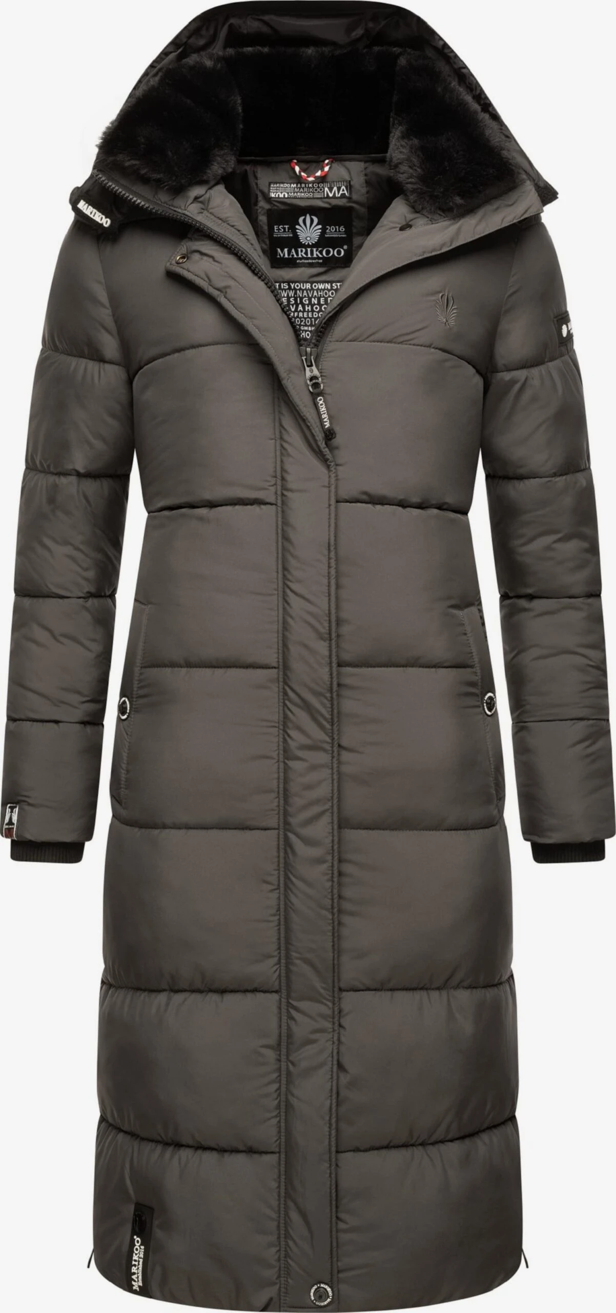 Marikoo Wintermantels Wintermantel Dames Antraciet 3 Marikoo Wintermantels Wintermantel Dames Antraciet